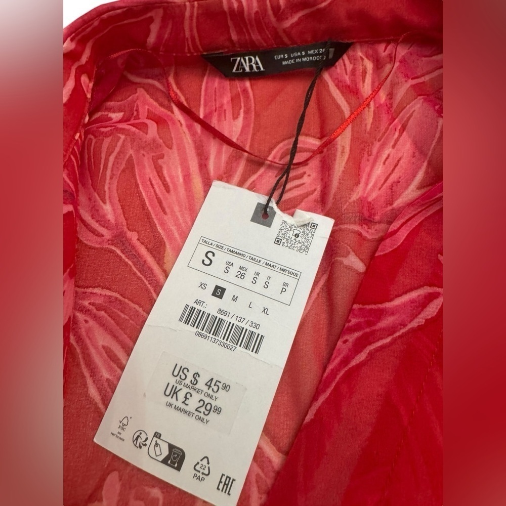 Zara Floral Print Semi Sheer Shirt Small NWT - Picture 9 of 15